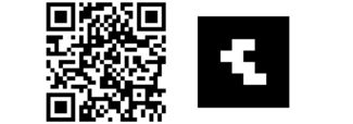 QR-Code (links) und Marker für Kamera (rechts)