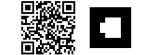 QR-Code zum Scannen (links) und Marker für Kamera (rechts)