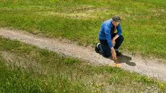 Project Manager at BKW Power Grid, marks the future cable route.