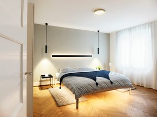 Umgesetztes Beleuchtungskonzept im Schlafzimmer